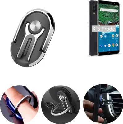 Produktbild von K-S-Trade 3in1 Smartphone-Ring Handy-Ring kompatibel mit BQ Aquaris X2 Pro Fingerhalterung  Handyring Tischständer Lüftungsgitter-Halterung Tisch