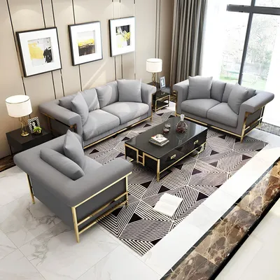 Produktbild von Sofa Polster Sitz Couch Garnitur Wohnzimmer Sofas Set 3tlg Hocker 3+1+1 Stoff