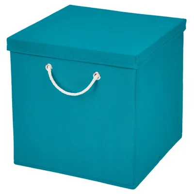 Produktbild von 1 Stück Türkis Faltbox 30 x 30 x 30 cm  Aufbewahrungsbox faltbar mit Kordel und mit Deckel
