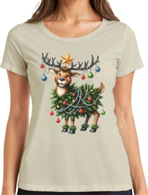 Produktbild von Weihnachtsrentier Niedlich Lustig Weihnachtsbaum Kugeln Geschenk Damen T-Shirt, Natur, XL