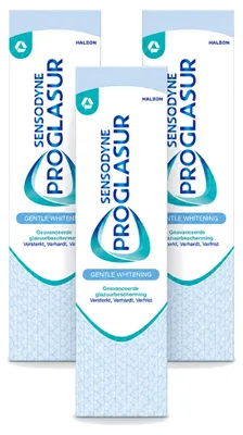 Image de 3 tubes de dentifrice Sensodyne Proglasur Gentle Whitening, 75 ml chacun, pack économique