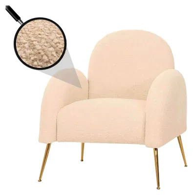 Produktbild von Lounge-Sessel, Cocktailsessel, Retro Nosagfederung Stoff/Textil Chenille - Creme-weiß
