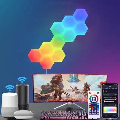 Produktbild von LED Hexa Lichtpanels WiFi RGBIC Musik Sync Hexagon Wandleuchte App-Steuerung für Partybeleuchtung Gaming DIY Deko, 10er Set