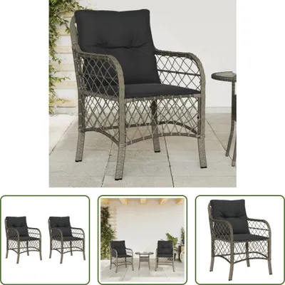 Produktbild von The Living Store Gartenstühle mit Kissen 2 Stk. Grau Poly Rattan