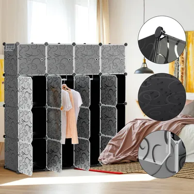 Produktbild von TolleTour 12/16/20 Fächer DIY Kleiderschrank Regalsystem Standregal mit Tür aus Kunststoff Aufbewahrung Schrank Garderobenschrank - 16 Fächer