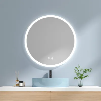 Produktbild von EMKE Rund Badspiegel 80cm mit 3 LED Lichtfarben + Dimmbar Helligkeit, Touch-Schalter Badezimmerspiegel Anti-Beschlag und Memory-Funktion Wandspiegel