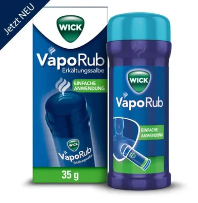 Produktbild von WICK VapoRub Erkältungssalbe im Stick zur Linderung von Erkältungssymptomen, 35 g Creme