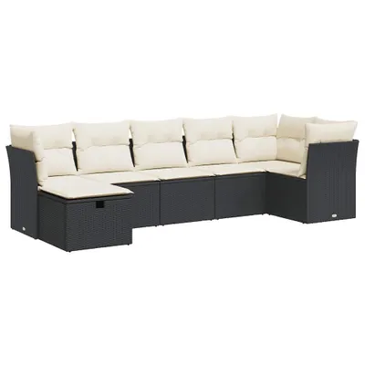 Immagine prodotto di vidaXL Set di divani da giardino 7 pezzi con cuscini in polirattan nero