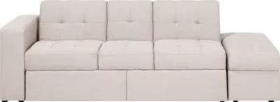 Produktbild von BELIANI 3-Sitzer Sofa Beige Stoffbezug Gesteppt mit Ottomane Schlaffunktion Bettkasten Tablett Flache Armlehne Modern Wohnzimmer Ausstattung Gästebett