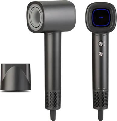 Produktbild von Romon Föhn schwarz 1600W Ionen Haartrockner, 200 Mio Ionen, 105000 U/min, Leise, 370g, 3 Stufen, Kaltluft, Fokusdüse, Reiseföhn