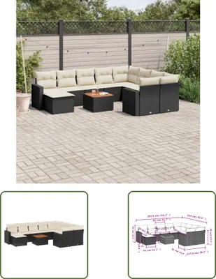 Produktbild von The Living Store 11-tlg. Garten-Sofagarnitur mit Kissen Schwarz Poly Rattan