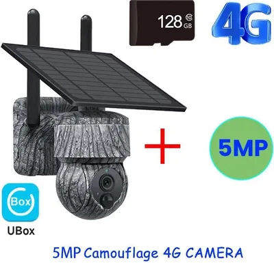 Image de Caméra de surveillance solaire 5 MP 4G LTE - Caméra PTZ - Carte SIM 4G UE - Avec carte mémoire - Audio bidirectionnel - Étanche - Noir