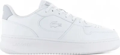 A studio shot of a single white sneaker.