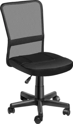 A black mesh office chair with a black seat and base, shown from a front-side angle against a white background.