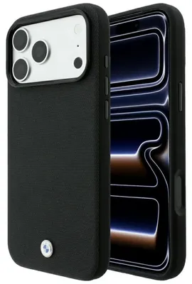 Obrázok produktu pre Čierne puzdro BMW Polyamid s kovovým logom a magnetickým pripojením MagSafe pre iPhone 18 Pro / 17 Pro