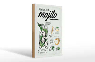 Produktbild von Holzschild Rezept Mojito Cocktail Recipewhite rum 20x30cm