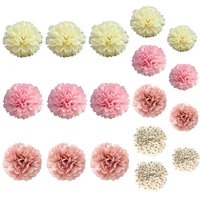 Image de Ensemble de fleurs en papier - 14 pièces - Décoration pour fêtes et événements - Rose - 14 pièces