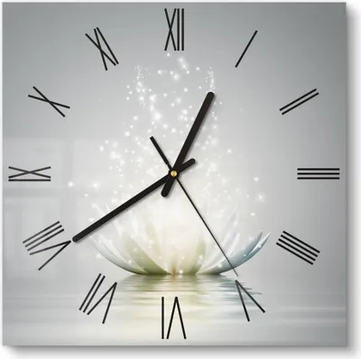 Produktbild von DEQORI Glasuhr 30x30 cm Römisch 'Funkelnde Lotusblüte' Wanduhr Glas Uhr Design leise