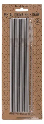 Metall-Strohhalm-Set 8er mit Reinigungsbürste, Edelstahl, Blau