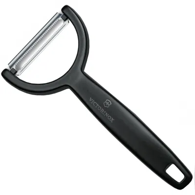 Immagine prodotto di Pelaverdure Victorinox "Ypso", pelaverdure per verdure, frutta, bordo seghettato, doppio taglio, extra affilato, Swiss Made, nero