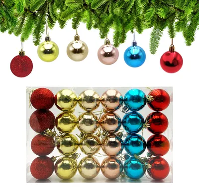 Weihnachtskugeln 24 Stück, Ø 5 cm, Kunststoff, bunt