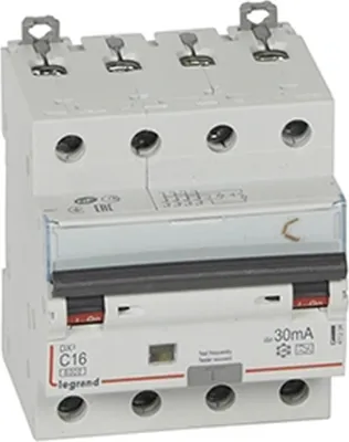 Image de Interrupteur Legrand FI/LS, type A, 6 kA, C 16 A, 4 pôles, 30 mA, 4 TE, 1 pièce.