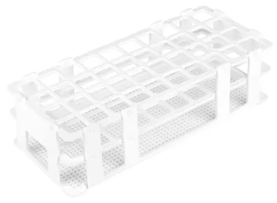 Zdjęcie produktu dla Stojak na probówki, 40 miejsc, biały, plastikowy, do użytku w laboratorium