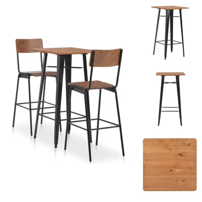 Image de vidaXL Ensemble de bar 3 pièces acier brun noir - Salle à manger