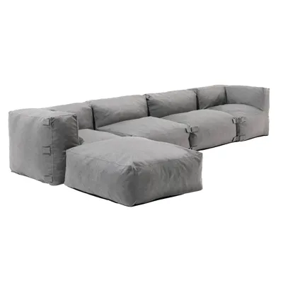 Immagine prodotto di Divano ad angolo modulabile 2 poltrone 2 angoli e 1 pouf grigio - Oviala Mixi