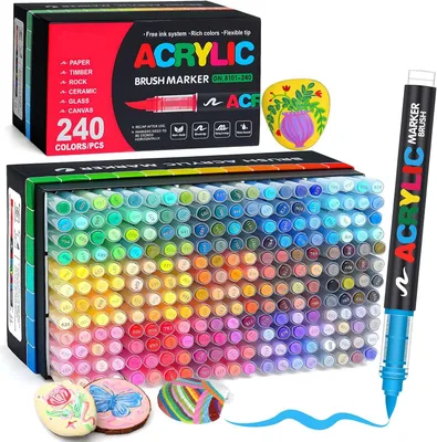 Produktbild von Acrylstifte, 240 Farben Graffiti-Skizzenstifte, Markerstifte, Permanent Acrylic Marker, Pinselspitze Acrylstifte für Holz, Leinwand, Stoff, Glas