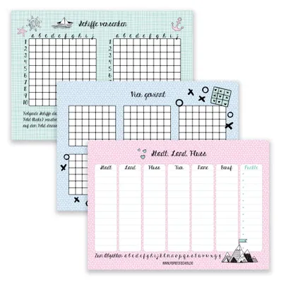 Produktbild von Papierdrachen 3 Spielblöcke für Kinder: Stadt Land Fluss, Schiffe versenken, Vier gewinnt - jeweils 50 Blatt auf hochwertigem Papier - Set 7 - Reisespiel - DIN A5