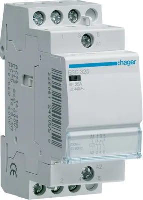 Obrázek produktu pro Hager ESC325. Proudová zatížitelnost kontaktů: 25 A, průřez kabelu: 1/6 mm², rozsah pracovních teplot: -10 - 50 °C. Vstupní střídavé napětí: 230 V, vstupní frekvence: 50 Hz (ESC325)