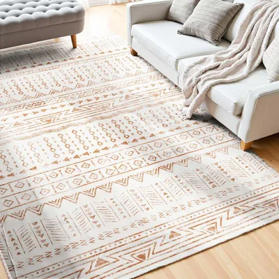 Obrázek produktu pro Koberec - Koberec do obývacího pokoje 152 x 244 cm - Omyvatelný - Protiskluzový - Moderní design - Do obývacího pokoje/ložnice/dětského pokoje - Béžový