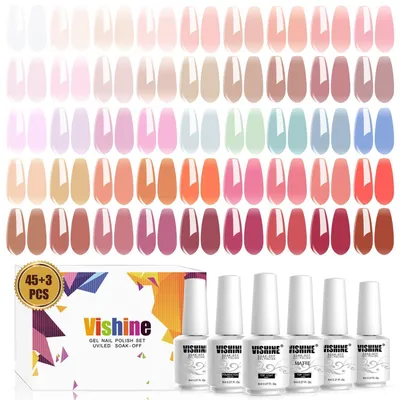 Produktbild von Gel-Nagellack-Set 48-teilig 45 Farben Jelly Nude Pink Basis Überlack 8 ml