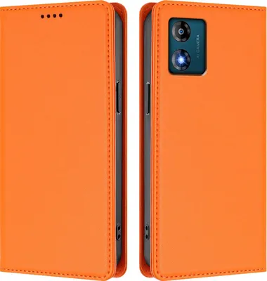Obrázek produktu pro Kožené pouzdro pro Motorola Moto E13, magnetické flipové pouzdro zPolyuretankůže se stojánkem Oranžová