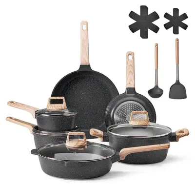 Immagine prodotto di Set di pentole e padelle da 17 pezzi in granito antiaderente per cucina, colore nero