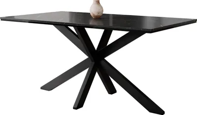Produktbild von MIRJAN24 Esstisch Wero, Design Tisch, Stilvoll Esszimmertisch, Esszimmer (Farbe: Marmor Black Royal / Schwarz Hochglanz + Schwarz)