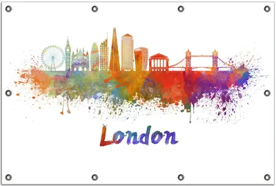 Produktbild von Wallario Outdoor-Poster für Garten oder Balkon, Motiv Städte als Aquarell - Skyline von London, in ca. 80 x 120 cm