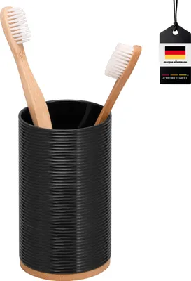 Image de Porte-brosse à dents Bremermann SEGNO en bambou et plastique | Porte-ustensiles | Gobelet pour bain de bouche, noir