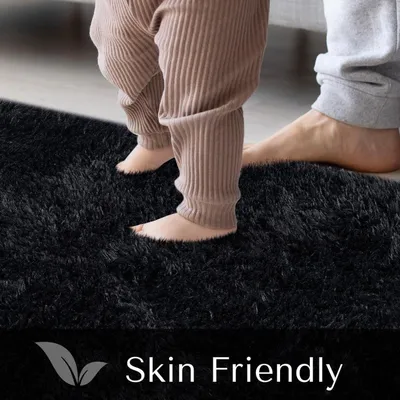 Produktbild von Hochflor Teppich Wohnzimmer 140 x 200 cm Schwarz