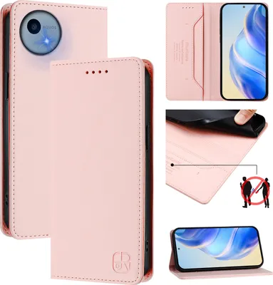 Produktbild von Lederhülle für Sharp Aquos Wish 5 Hülle Flip Brieftasche Kartenfächern Ständer Schutzhülle Pink