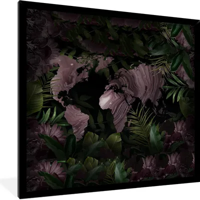 Produktbild von MuchoWow® MuchoWow® Gerahmtes Poster Weltkarte - Lila - Pflanzen 40x40 cm - Poster mit zchwarzem Bilderrahmen - Mit Rahmen - Wanddekoration Schlafzimmer