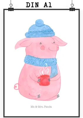 Produktbild von Mr. & Mrs. Panda Bild Schwein Glühwein DIN A1 - Weiß - Geschenk, Posterdruck, Punsch, Glühschwein, drucke, Designposter, wanddeko, Weihnachtsmarkt, Weihnachten, Wandbild
