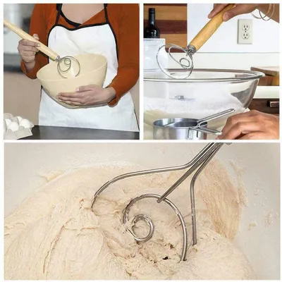 Produktbild von Edelstahl dänischer Teig Schneebesen mit Holzgriff Küche Backwerkzeuge Spezial