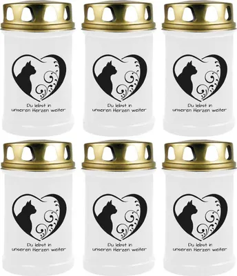 Image de Bougie funéraire - Pack de 6 - Blanc 48h ( couvercle or ) - coeur noir