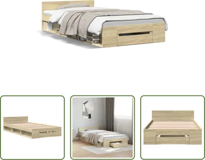 Produktbild von The Living Store Bettgestell mit Schublade Sonoma-Eiche 90x190 cm Holzwerkstoff