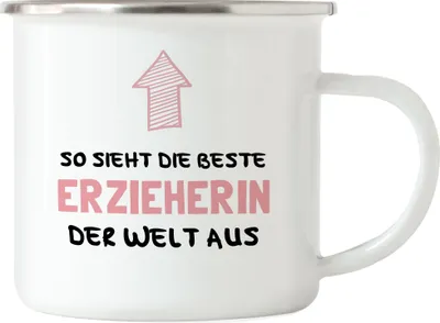 Produktbild von So Sieht Die Beste Erzieherin Der Welt Aus Emaille Tasse Kindergarten Dankeschön & Abschiedsgeschenk Kita
