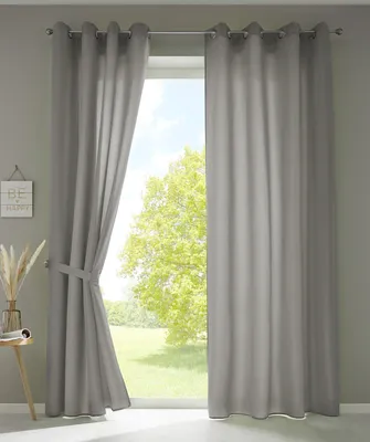 Produktbild von 2er Set Vorhänge Schal Ösen »Berlin« HxB 225x140 cm Hellgrau Blickdicht Microsatin Lichtdurchlässig Uni Matt 20405N2