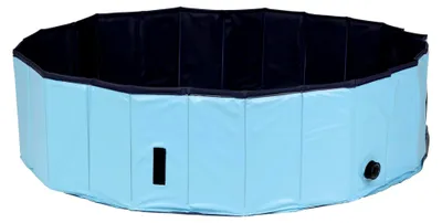 Produktbild von Hundepool 160 × 30 cm in petrol/grau - faltbares Hundeplanschbecken mit rutschfestem Boden und Ablassventil - robuste Wandkonstruktion ohne Aufpumpen