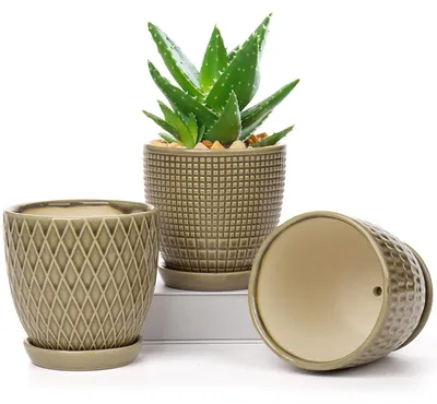 Productafbeelding van Set van 3 Ceramische Bloempotten met Afvoergaatje